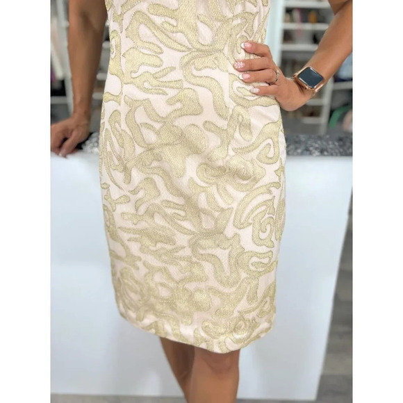 Sue Wong Champagne Gold Lace Sheath Dress $295 - Picture 5 of 13